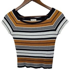 LA Hearts Striped Short Sleeve Ribbed Shirt Y2K Womens Large